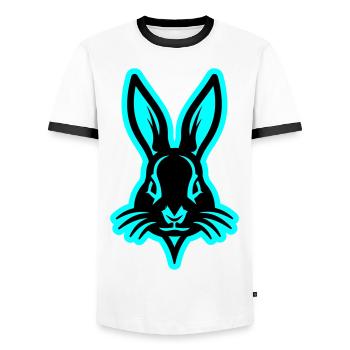 Lapin, Lapin De Pâques, Tête Pâques - T-shirt contrasté Homme - blanc/noir - Devant - AI Model Female 172 light (172cm) & AI Model Male 178 dark (178cm)