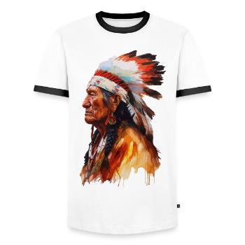 Indianer Häuptling Ureinwohner Stamm Apache Sioux - Männer Kontrast-T-Shirt - Weiß/Schwarz - Vorne - AI Model Female 172 light (172cm) & AI Model Male 178 dark (178cm)