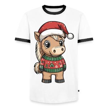 Pferd Weihnachten Comic - Männer Kontrast-T-Shirt - Weiß/Schwarz - Vorne - AI Model Female 172 light (172cm) & AI Model Male 178 dark (178cm)