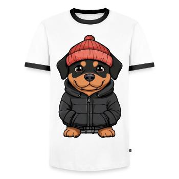 Chien Rottweiler Hiver - T-shirt contrasté Homme - blanc/noir - Devant - AI Model Female 172 light (172cm) & AI Model Male 178 dark (178cm)