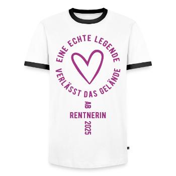 Eine echte Legende - Rentnerin ab 2025 - Ruhestand - Männer Kontrast-T-Shirt - Weiß/Schwarz - Vorne - AI Model Female 172 light (172cm) & AI Model Male 178 dark (178cm)