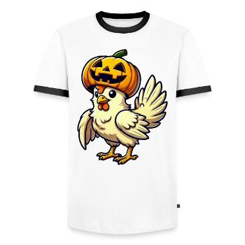 Funny Halloween Pumpkin Chicken Hen Helmet Hat - Men's Ringer Shirt - white/black - Front - AI Model Female 172 light (172cm) & AI Model Male 178 dark (178cm)