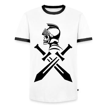 Schwarzer Ritter Schädel und gekreuzte Schwerter - Männer Kontrast-T-Shirt - Weiß/Schwarz - Vorne - AI Model Female 172 light (172cm) & AI Model Male 178 dark (178cm)