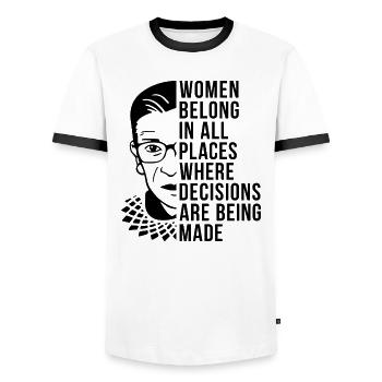 Les femmes appartiennent à tous les endroits où les décisions sont prises - T-shirt contrasté Homme - blanc/noir - Devant - AI Model Female 172 light (172cm) & AI Model Male 178 dark (178cm)