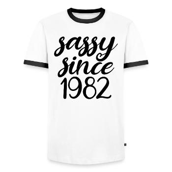 Sassy Since 1982 Funny 40th Birthday Men & Women - Men's Ringer Shirt - white/black - Front - AI Model Female 172 light (172cm) & AI Model Male 178 dark (178cm)
