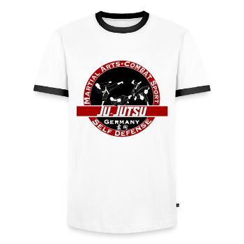 Ju-Jutsu Jiu Jutsu Ju-Jitsu - Men's Ringer Shirt - white/black - Front - AI Model Female 172 light (172cm) & AI Model Male 178 dark (178cm)