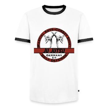 Ju-Jutsu Ju Jutsu Jiu Jitsu Martial Arts Martial Arts - Men's Ringer Shirt - white/black - Front - AI Model Female 172 light (172cm) & AI Model Male 178 dark (178cm)