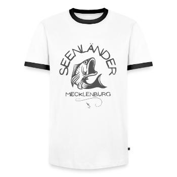 Seenländer - Männer Kontrast-T-Shirt - Weiß/Schwarz - Vorne - AI Model Female 172 light (172cm) & AI Model Male 178 dark (178cm)