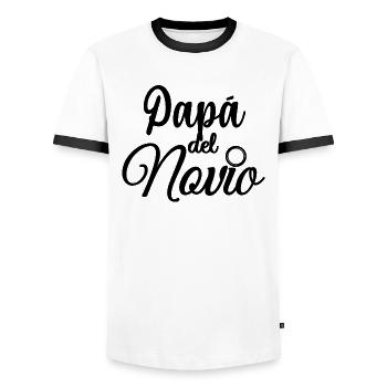 Papa del Novio Groom's Father Wedding Gift - Men's Ringer Shirt - white/black - Front - AI Model Female 172 light (172cm) & AI Model Male 178 dark (178cm)