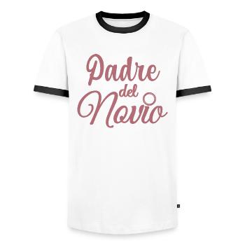 Cadeau de mariage du père du marié Padre del Novio Groom - T-shirt contrasté Homme - blanc/noir - Devant - AI Model Female 172 light (172cm) & AI Model Male 178 dark (178cm)