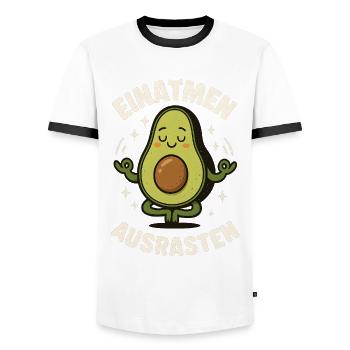 Inhale Freak Out Avocado Meditation Yoga Saying - Men's Ringer Shirt - white/black - Front - AI Model Female 172 light (172cm) & AI Model Male 178 dark (178cm)