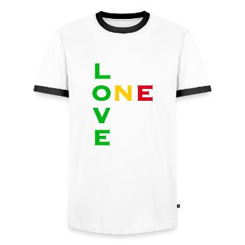 One love - green yellow red - Men's Ringer Shirt - white/black - Front - AI Model Female 172 light (172cm) & AI Model Male 178 dark (178cm)