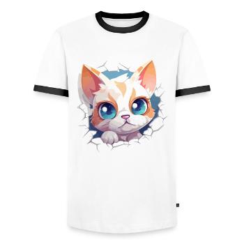 Flauschige Neugier: Babykatzen-Entdecker T-Shirt - Männer Kontrast-T-Shirt - Weiß/Schwarz - Vorne - AI Model Female 172 light (172cm) & AI Model Male 178 dark (178cm)