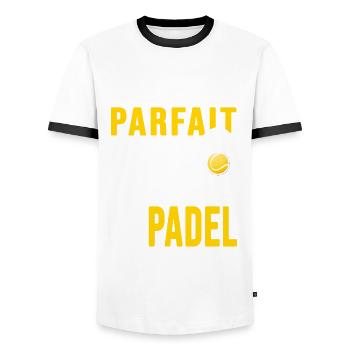 padel joueur parfait humour joueur tennis padel - T-shirt contrasté Homme - blanc/noir - Devant - AI Model Female 172 light (172cm) & AI Model Male 178 dark (178cm)