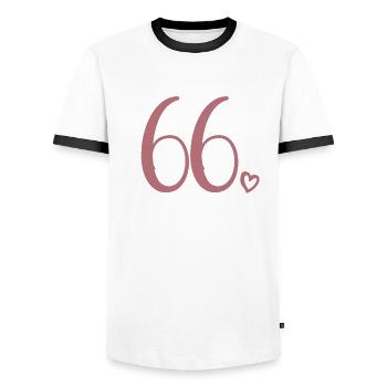 Cute Number 66, 66 Years Old, 66th Birthday Gift - Men's Ringer Shirt - white/black - Front - AI Model Female 172 light (172cm) & AI Model Male 178 dark (178cm)