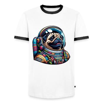 Colorful Pug Astronaut in Space - Men's Ringer Shirt - white/black - Front - AI Model Female 172 light (172cm) & AI Model Male 178 dark (178cm)