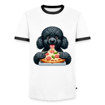 Schwarzer Pudel liebt Pizza lustiger Hund - Männer Kontrast-T-Shirt - Weiß/Schwarz - Vorne - AI Model Female 172 light (172cm) & AI Model Male 178 dark (178cm)