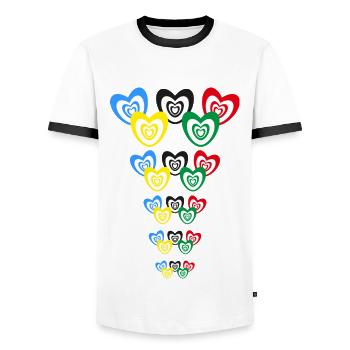 Wilde Sportspiele mit bunten Herzen. - Männer Kontrast-T-Shirt - Weiß/Schwarz - Vorne - AI Model Female 172 light (172cm) & AI Model Male 178 dark (178cm)