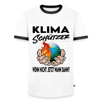 Klimaschützer Wenn nicht jetzt wann dann - Männer Kontrast-T-Shirt - Weiß/Schwarz - Vorne - AI Model Female 172 light (172cm) & AI Model Male 178 dark (178cm)