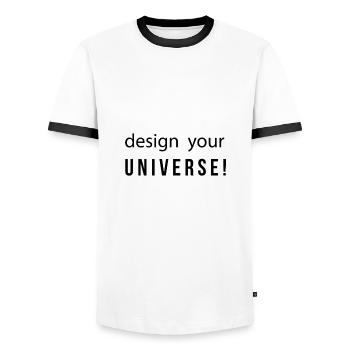 design your UNIVERSE for designers and graphic designers - Men's Ringer Shirt - white/black - Front - AI Model Female 172 light (172cm) & AI Model Male 178 dark (178cm)