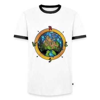 Compass and nature compass - Men's Ringer Shirt - white/black - Front - AI Model Female 172 light (172cm) & AI Model Male 178 dark (178cm)
