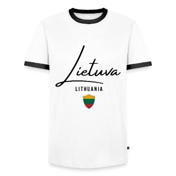 Lithuanian flag, Lithuanian pride - Men's Ringer Shirt - white/black - Front - AI Model Female 172 light (172cm) & AI Model Male 178 dark (178cm)