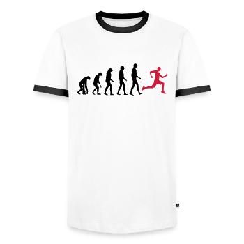 Jogger Evolution - Jogging - Fit-Sport-Fitness - Männer Kontrast-T-Shirt - Weiß/Schwarz - Vorne - AI Model Female 172 light (172cm) & AI Model Male 178 dark (178cm)