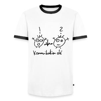 Kommunikation Olé - Männer Kontrast-T-Shirt - Weiß/Schwarz - Vorne - AI Model Female 172 light (172cm) & AI Model Male 178 dark (178cm)