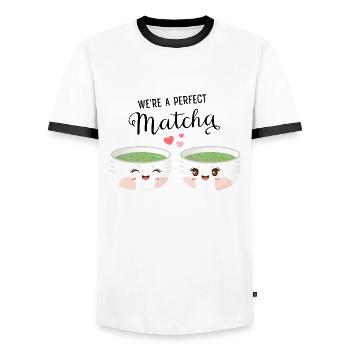 We're A Perfect Matcha - T-shirt contrasté Homme - blanc/noir - Devant - AI Model Female 172 light (172cm) & AI Model Male 178 dark (178cm)