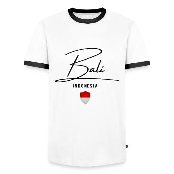 I Love Bali, Bali Indonesien - Männer Kontrast-T-Shirt - Weiß/Schwarz - Vorne - AI Model Female 172 light (172cm) & AI Model Male 178 dark (178cm)