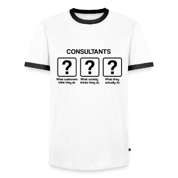 Consultant - What my friends think I do - Männer Kontrast-T-Shirt - Weiß/Schwarz - Vorne - AI Model Female 172 light (172cm) & AI Model Male 178 dark (178cm)