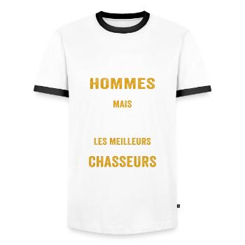 T-shirt chasseur chasse - T-shirt contrasté Homme - blanc/noir - Devant - AI Model Female 172 light (172cm) & AI Model Male 178 dark (178cm)
