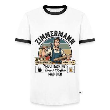 Der Zimmermann - Männer Kontrast-T-Shirt - Weiß/Schwarz - Vorne - AI Model Female 172 light (172cm) & AI Model Male 178 dark (178cm)