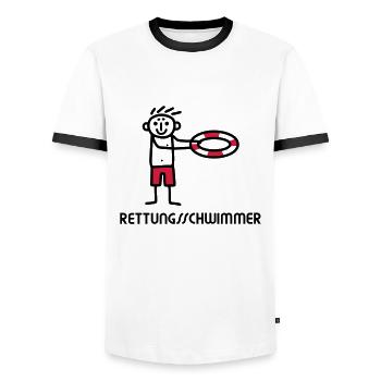 Strichmännchen Rettungsschwimmer - V2 - Männer Kontrast-T-Shirt - Weiß/Schwarz - Vorne - AI Model Female 172 light (172cm) & AI Model Male 178 dark (178cm)