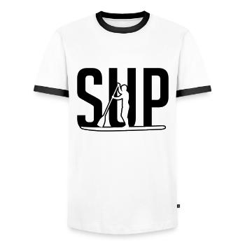 SUP Fahrer - SUP driver - T-shirt contrasté Homme - blanc/noir - Devant - AI Model Female 172 light (172cm) & AI Model Male 178 dark (178cm)