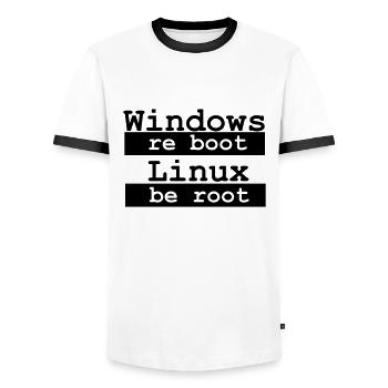 Windows re boot - Linux be root - Men's Ringer Shirt - white/black - Front - AI Model Female 172 light (172cm) & AI Model Male 178 dark (178cm)