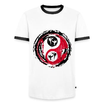 martial arts 04 - T-shirt contrasté Homme - blanc/noir - Devant - AI Model Female 172 light (172cm) & AI Model Male 178 dark (178cm)