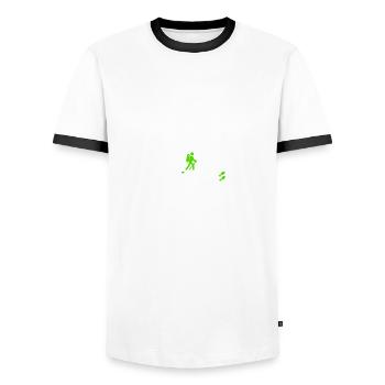 I'm gone, mountains, hiking, mountain rush - Men's Ringer Shirt - white/black - Front - AI Model Female 172 light (172cm) & AI Model Male 178 dark (178cm)