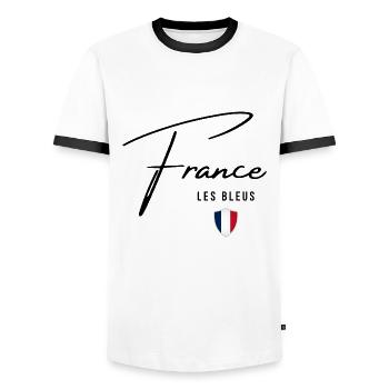 Drapeau de la France, fierté française - T-shirt contrasté Homme - blanc/noir - Devant - AI Model Female 172 light (172cm) & AI Model Male 178 dark (178cm)