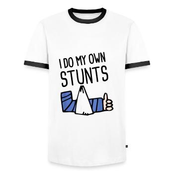 Je fais mes propres cascades UNISEX ACTION - T-shirt contrasté Homme - blanc/noir - Devant - AI Model Female 172 light (172cm) & AI Model Male 178 dark (178cm)