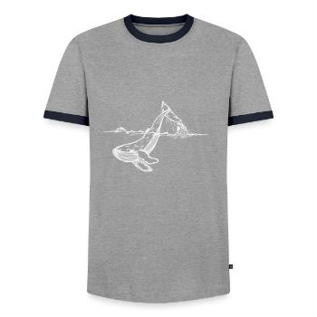 Save the whale UNISEX NATURE - Men's Ringer Shirt - grey/navy  - Front - AI Model Female 172 light (172cm) & AI Model Male 178 light (178cm)