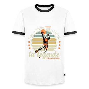 papa homme mythe légende basketteur papa basket - T-shirt contrasté Homme - blanc/noir - Devant - AI Model Female 172 light (172cm) & AI Model Male 178 dark (178cm)