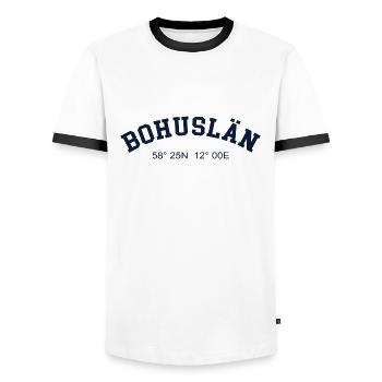 Bohuslän Sweden Coordinates GPS Map Hiking - Men's Ringer Shirt - white/black - Front - AI Model Female 172 light (172cm) & AI Model Male 178 dark (178cm)