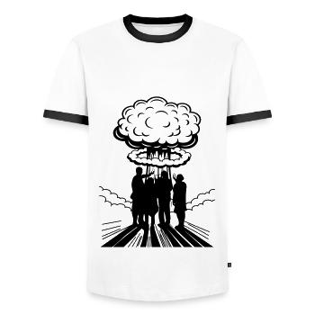 | changeable de couleur Bombe atomique Selfie Explosion nucléaire - T-shirt contrasté Homme - blanc/noir - Devant - AI Model Female 172 light (172cm) & AI Model Male 178 dark (178cm)