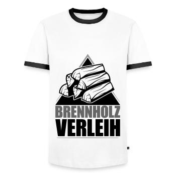 Brennholz Verleih | Farben änderbar - Männer Kontrast-T-Shirt - Weiß/Schwarz - Vorne - AI Model Female 172 light (172cm) & AI Model Male 178 dark (178cm)