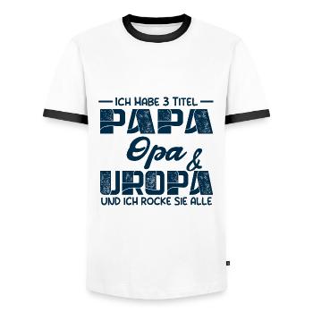 Ich Habe Drei Titel Papa Opa Und Uropa - Männer Kontrast-T-Shirt - Weiß/Schwarz - Vorne - AI Model Female 172 light (172cm) & AI Model Male 178 dark (178cm)