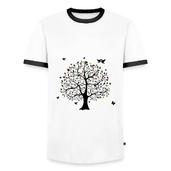Glücksgefühl Hippie Baum Schmetterling Vogel - Männer Kontrast-T-Shirt - Weiß/Schwarz - Vorne - AI Model Female 172 light (172cm) & AI Model Male 178 dark (178cm)