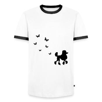 Schattenbild Hund Pudel - Männer Kontrast-T-Shirt - Weiß/Schwarz - Vorne - AI Model Female 172 light (172cm) & AI Model Male 178 dark (178cm)