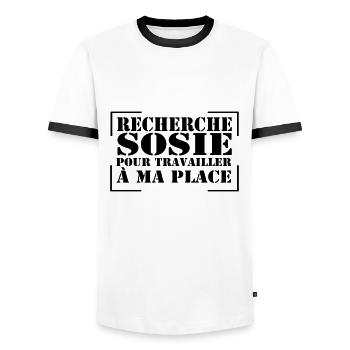 recherche sosie...citation, message, humour - T-shirt contrasté Homme - blanc/noir - Devant - AI Model Female 172 light (172cm) & AI Model Male 178 dark (178cm)