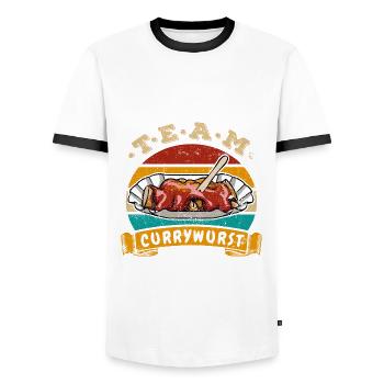 Team Currywurst - Fast Food - Vintage Retro - Männer Kontrast-T-Shirt - Weiß/Schwarz - Vorne - AI Model Female 172 light (172cm) & AI Model Male 178 dark (178cm)
